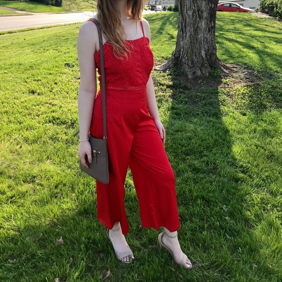 Chicways Red Lace Jumpsuit w/Adjustable Straps - Picture 3 of 8